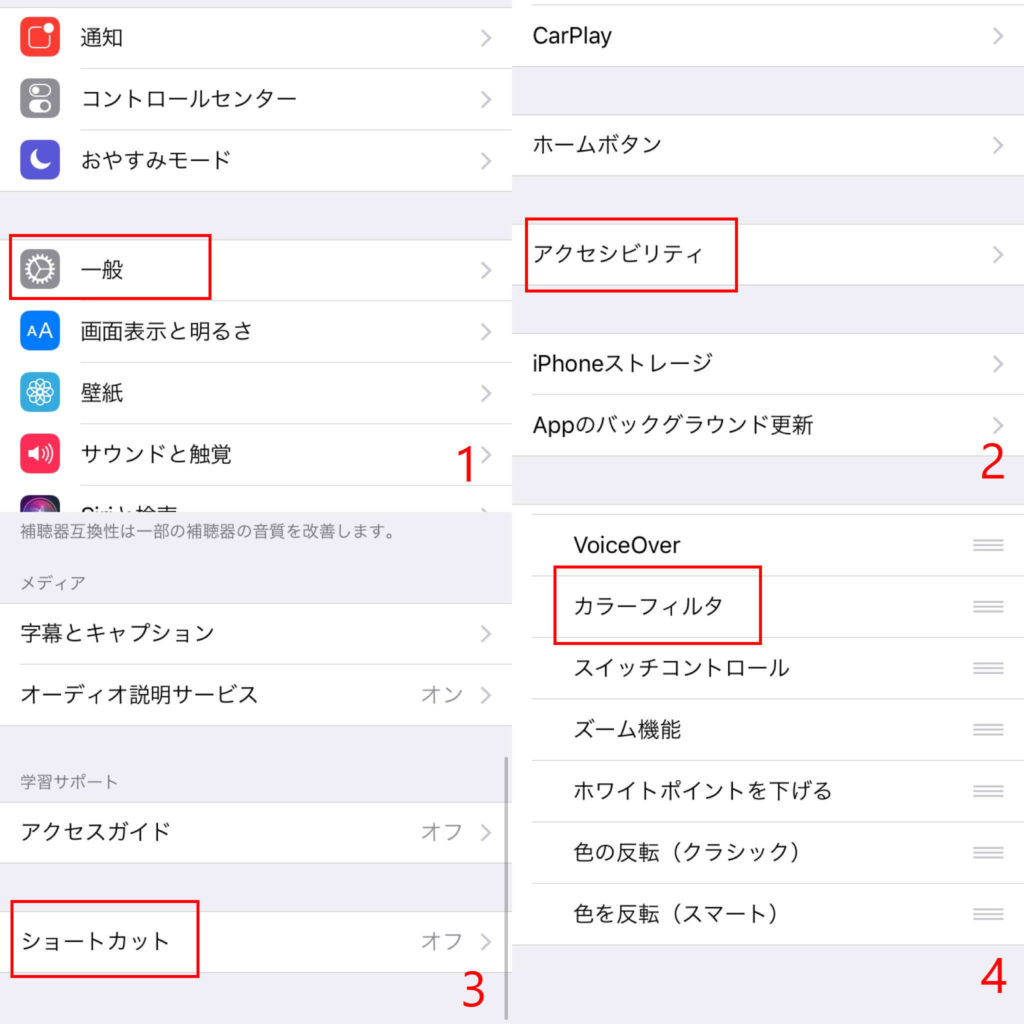 カラーフィルタのショートカット割当